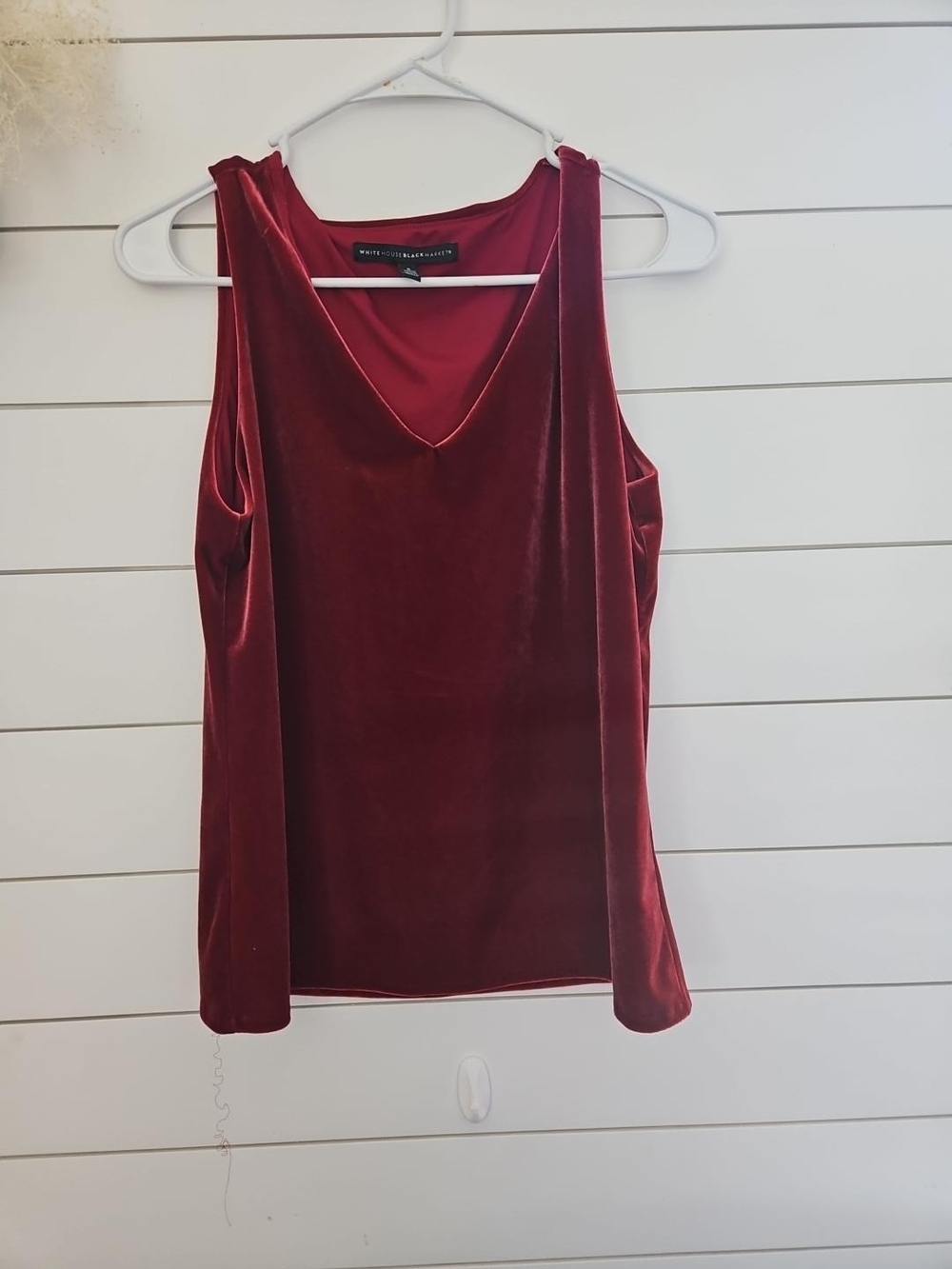 White House Black Market Burgundy Velvet V-Neck Tank